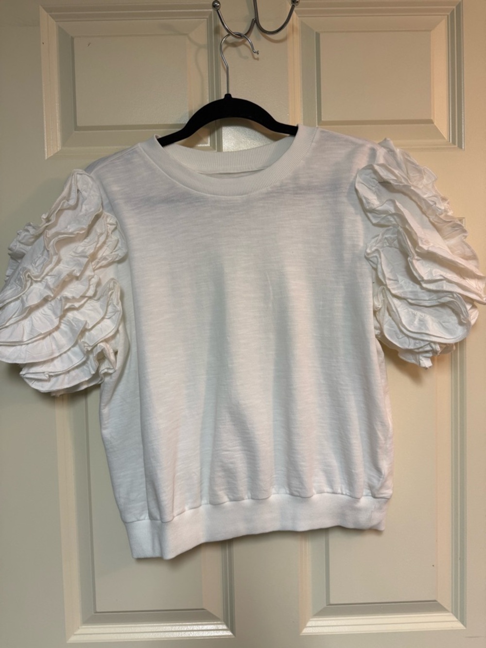 Maeve White Ruffled Short-Sleeve Top